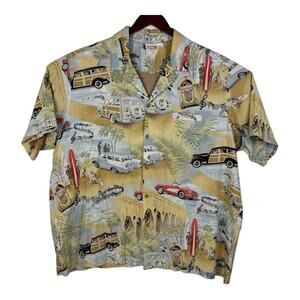 Barefoot in Paradise Hawaiian Shirt Men’s 3XL Woody Wagon Corvette Jukebox USA